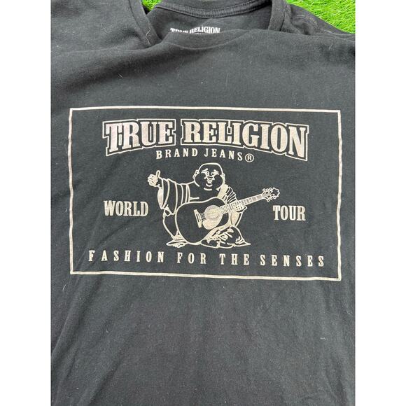 True Religion Brand Jeans T-Shirt Mens L Black Buddha Logo Graphic Relaxed Fit - Picture 3 of 8